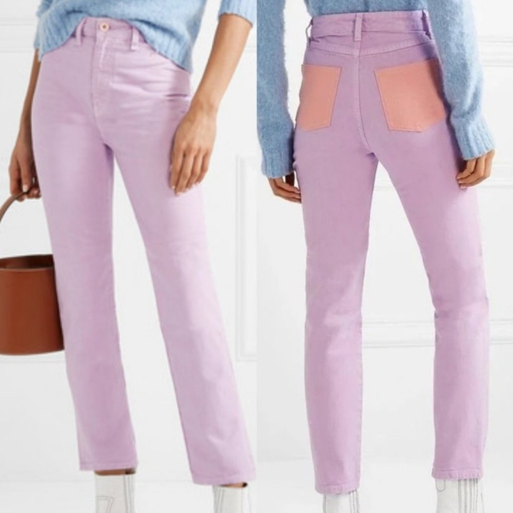 STAUD Lavender and Pink Straight Leg Jeans/ Two Tone High Rise Slim Leg Jeans